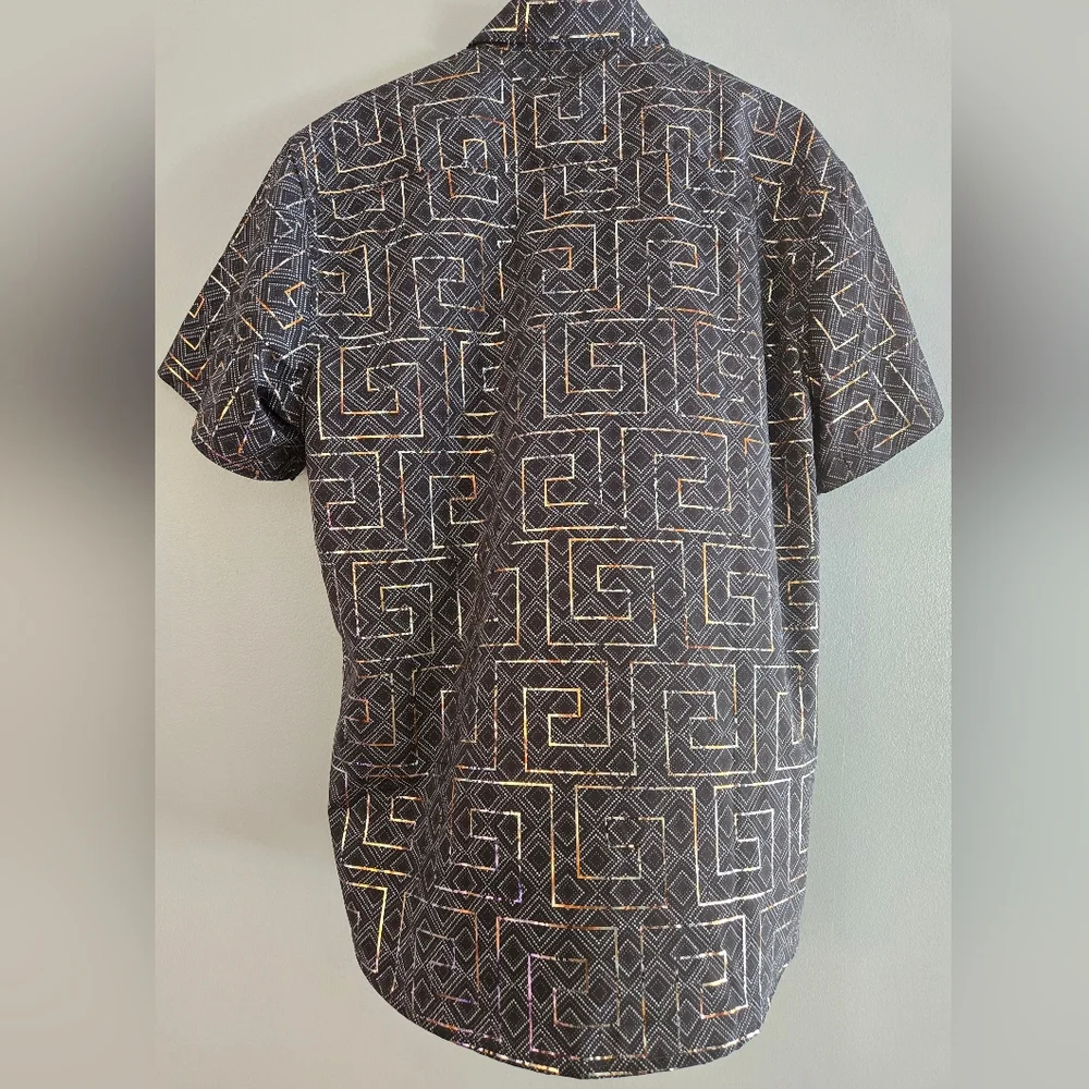 Men's Italian fashion Button Down Short Sleeves Shirt Black/Gold VIP collection - Picture 2 of 6